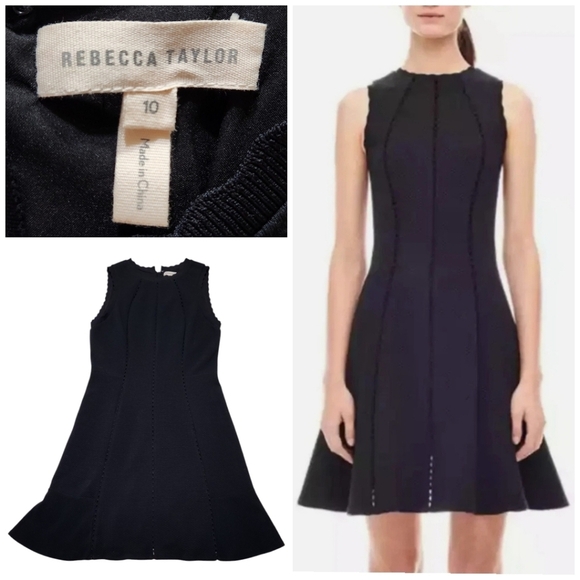 Rebecca Taylor Diamond Texture Fit Flare Dress Black Sz 10 - Picture 1 of 10